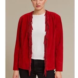 Chico's Red Fringe Suede Leather Jacket